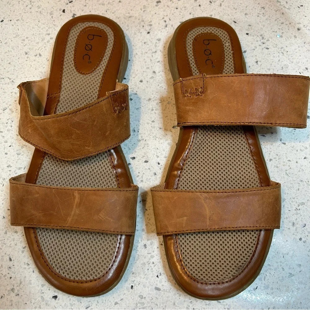 BOC Leather Double Strap Tan Sandals Distressed Leather​​​​